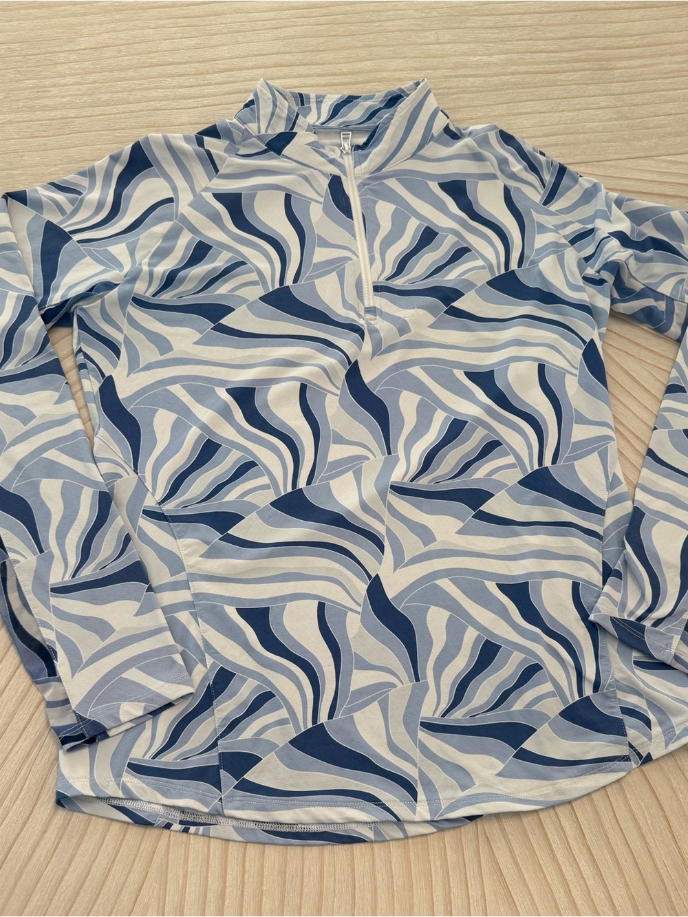 Sport Haley Blue & Light Blue Wave-Print Long Sleeve Quarter Zip